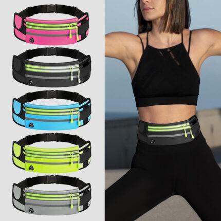 Sac banane de sport imperméable à double fermeture éclair, idéal pour la course à pied.