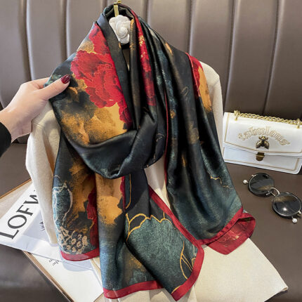 Foulards légers à motif floral imitation soie avec protection solaire