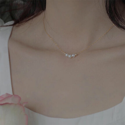 Collier à trois perles pour femme, chaîne de clavicule