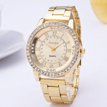 Montre sport et loisirs avec bracelet en acier de haute qualité, cadran en maille serti de diamants, échelle de personnalité et bracelet en acier de qualité supérieure.