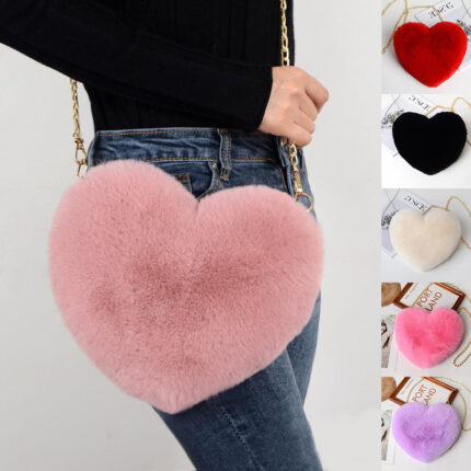 Sacs Love Bags pour femmes et filles, bandoulière en peluche avec chaîne,  pour la Saint-Valentin