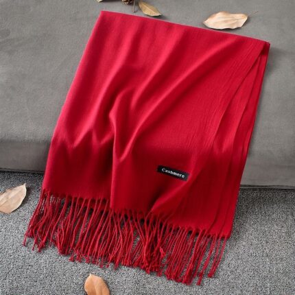 Écharpe châle à pompons unie, simple et tendance