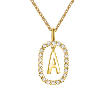 Collier avec pendentif ovale en cristal et lettre, initiale du prénom, pour femme