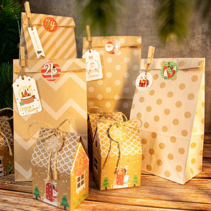 Boîte cadeau de rangement en papier kraft de Noël lot de 24