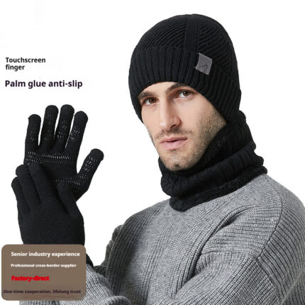 Ensemble trois pièces pour homme : bonnet, écharpe et gants épais pour l'hiver