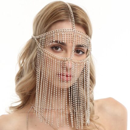 Chaînes de tête à franges en strass style punk