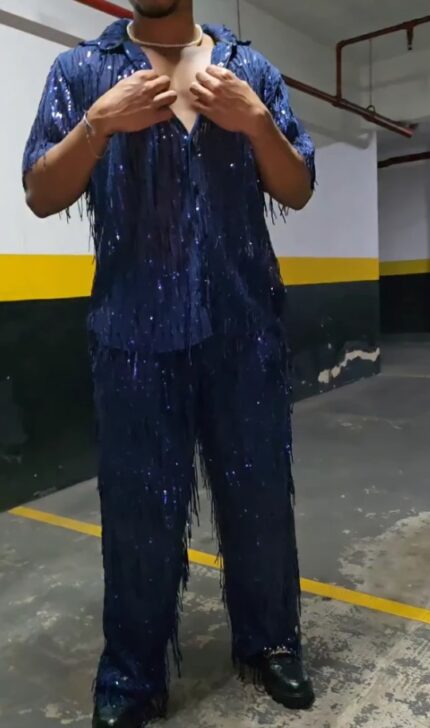 Ensemble 2 pièces à paillettes et pompons pour homme